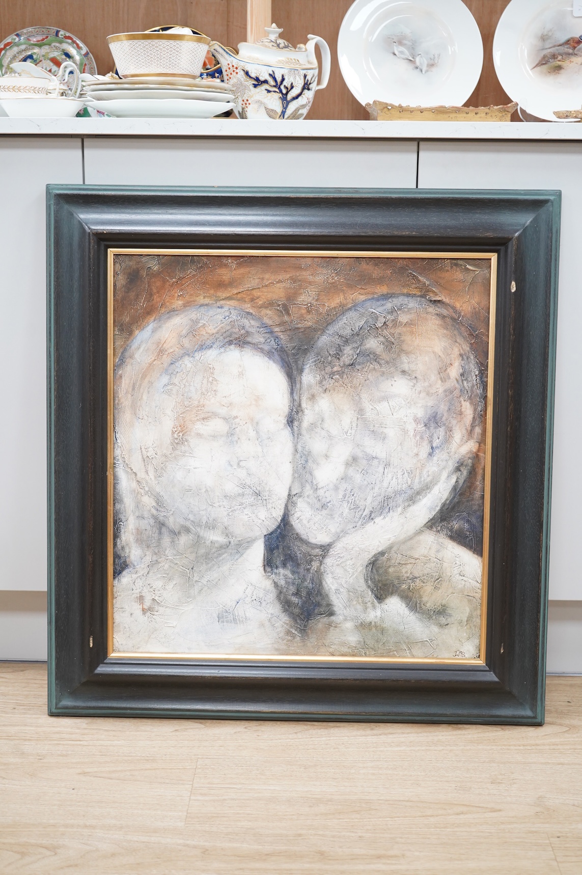 Jutta Wrobel (Contemporary), Study of two figures, monogrammed and dated '98, oil on board, 60 x 56cm